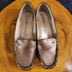 Anne Klein silver bronze metallic flats loafers